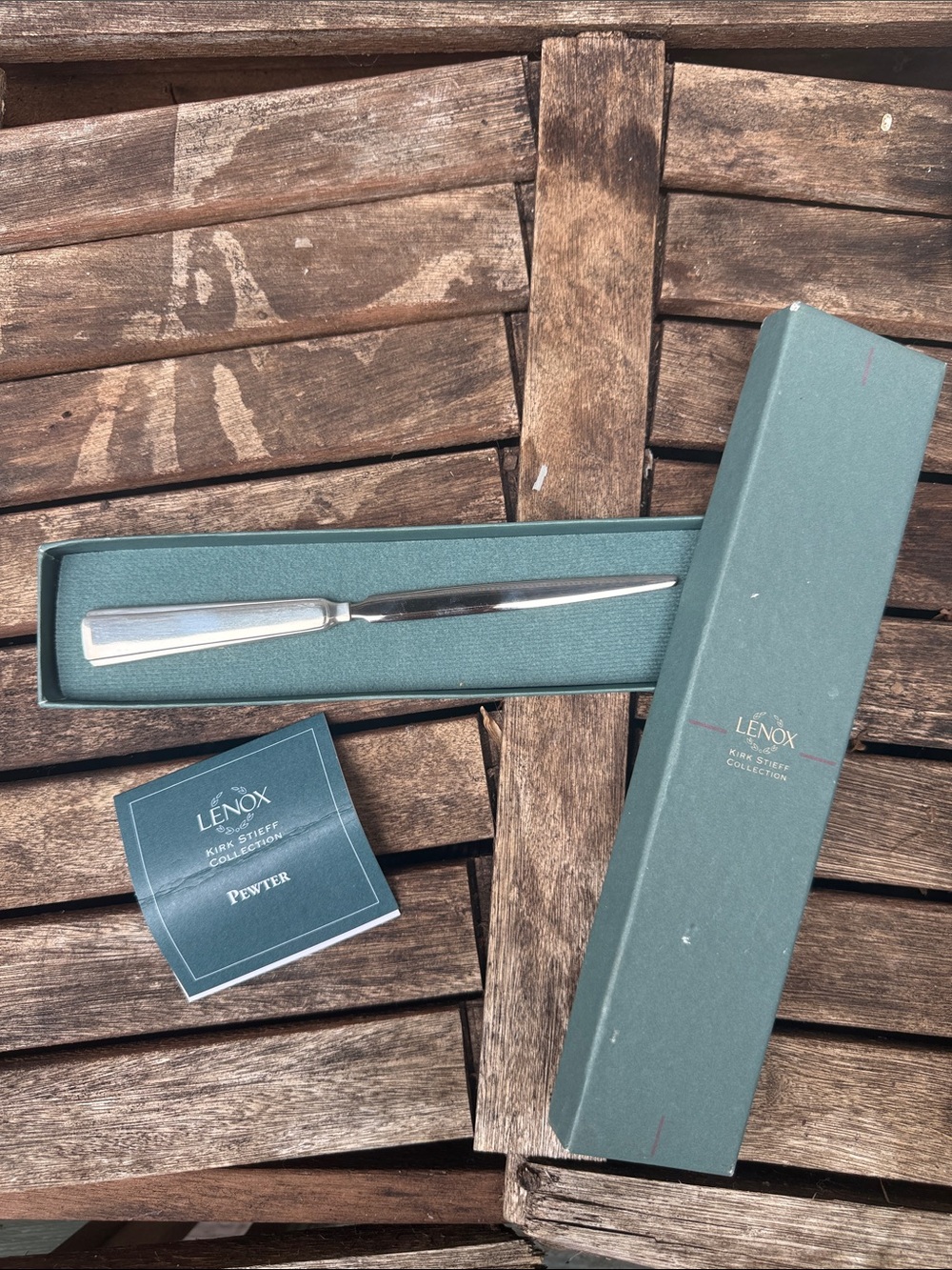 Lenox Silver Pewter Letter Opener with Green Presentation Box